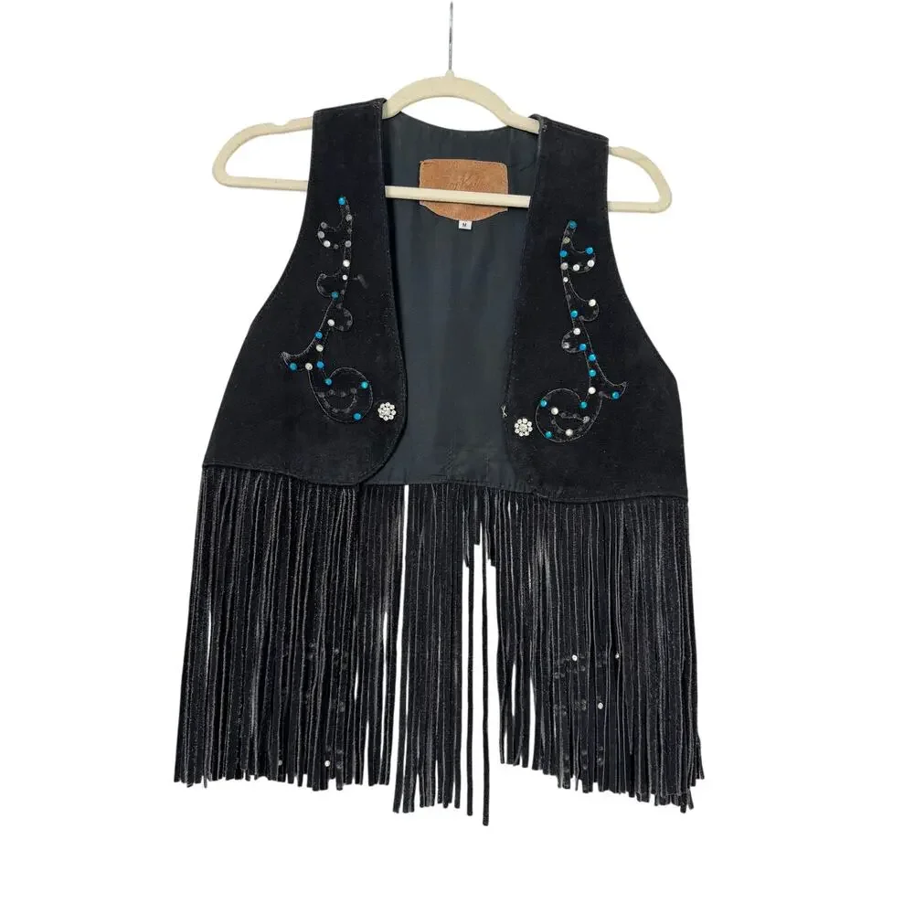 Vintage Lot of 4 Ben Kalton Fringe Leather Shawl Vests Western Rodeo Capelet Mex - Picture 15 of 16